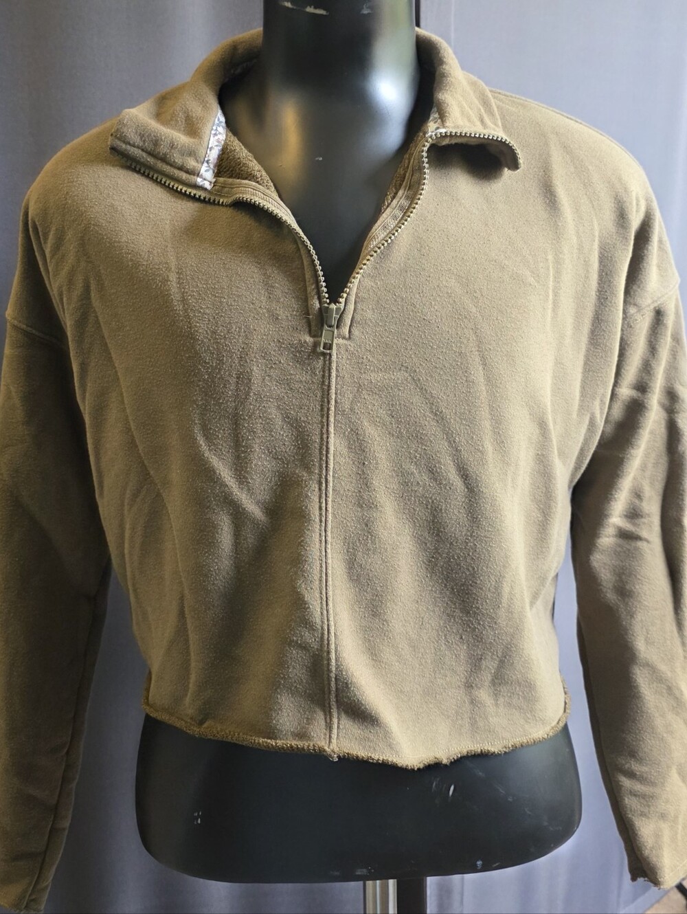Aerie Tan Green M Cropped Sweatshirt Quarter Zip